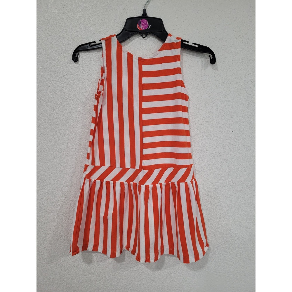 Crewcuts Girls Orange‎ White Striped Sleeveless Drop Waist Bow Back Dress 6 #10